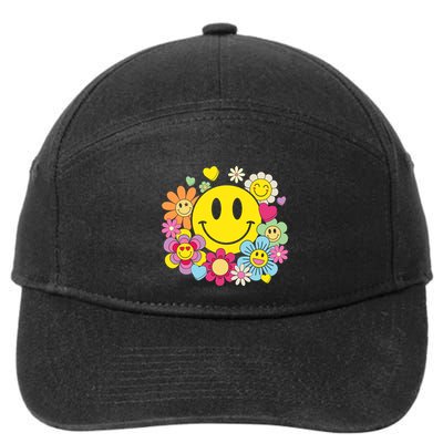 Retro Smile Face Flower Happy Face Flowers Heart Girl 7-Panel Snapback Hat