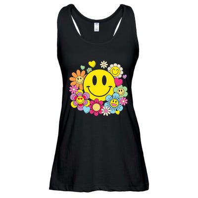Retro Smile Face Flower Happy Face Flowers Heart Girl Ladies Essential Flowy Tank