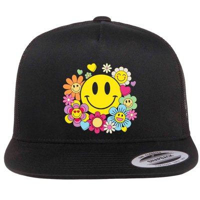 Retro Smile Face Flower Happy Face Flowers Heart Girl Flatbill Hat