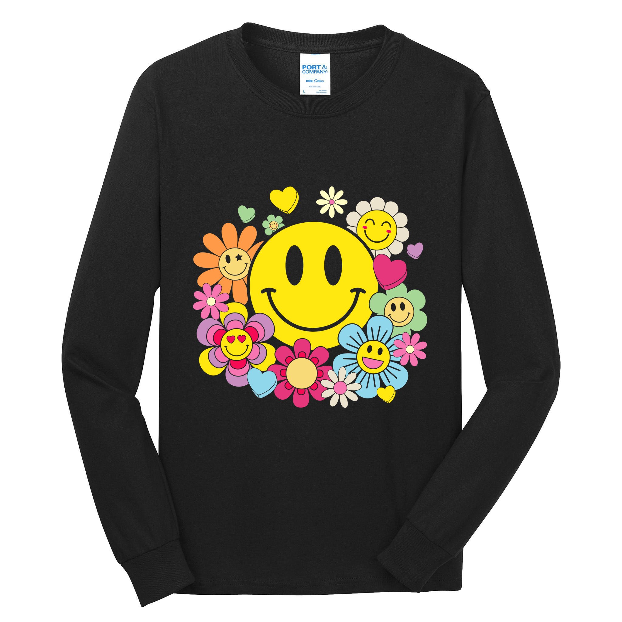 Retro Smile Face Flower Happy Face Flowers Heart Girl Tall Long Sleeve T-Shirt
