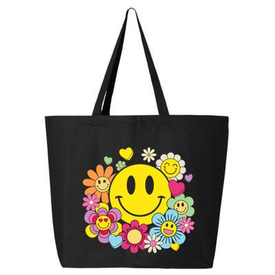 Retro Smile Face Flower Happy Face Flowers Heart Girl 25L Jumbo Tote