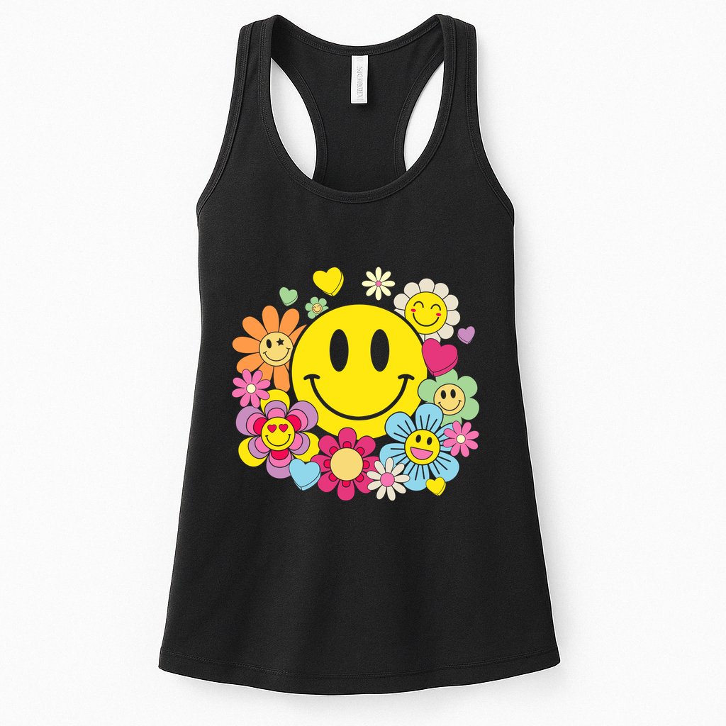 Retro Smile Face Flower Happy Face Flowers Heart Girl Womens Tank Top