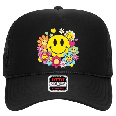 Retro Smile Face Flower Happy Face Flowers Heart Girl Trucker Hat