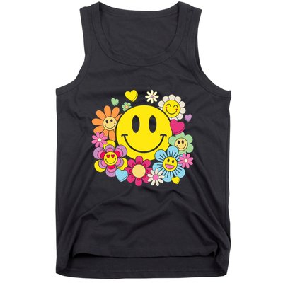 Retro Smile Face Flower Happy Face Flowers Heart Girl Tank Top