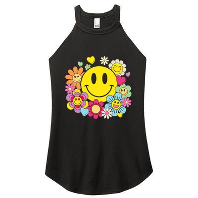 Retro Smile Face Flower Happy Face Flowers Heart Girl Women's Perfect Tri Rocker Tank