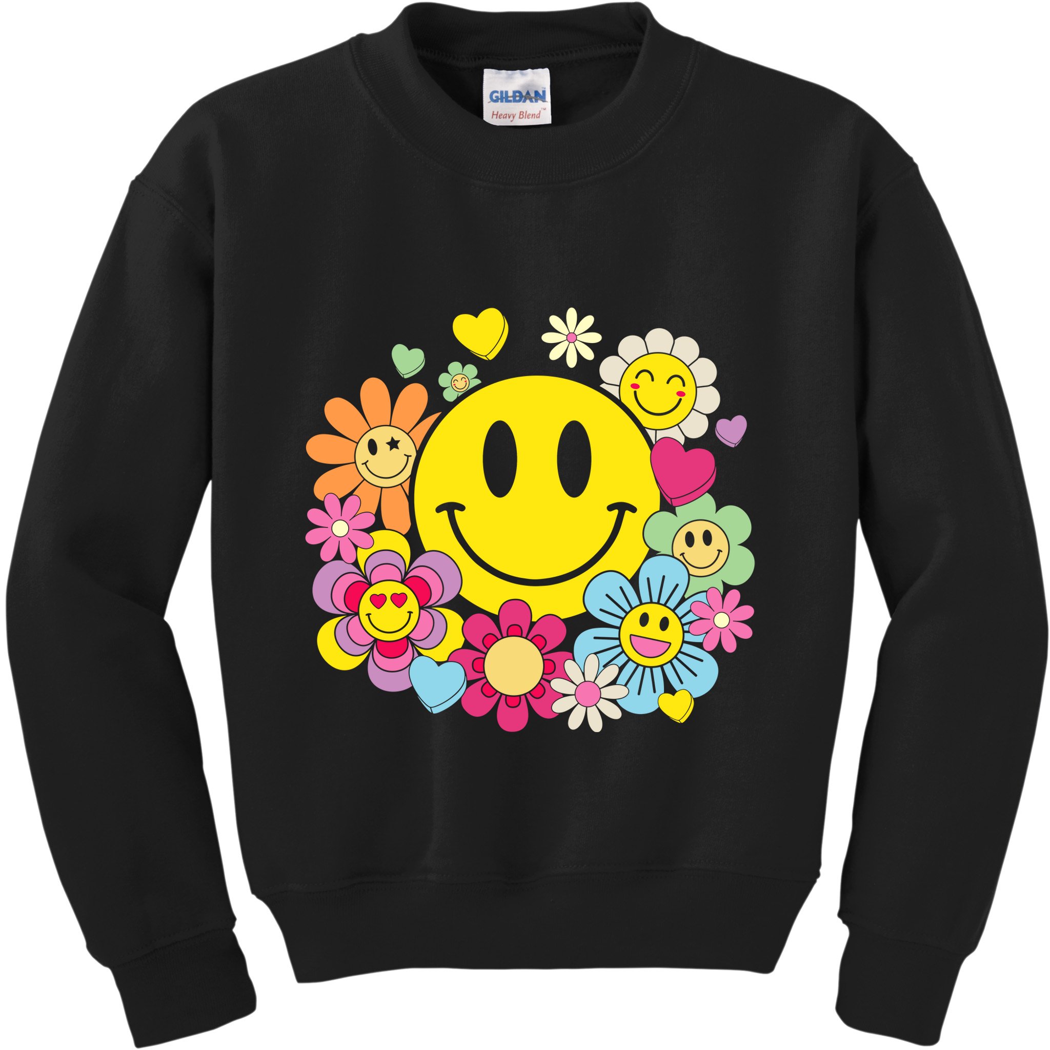 Retro Smile Face Flower Happy Face Flowers Heart Girl Kids Sweatshirt