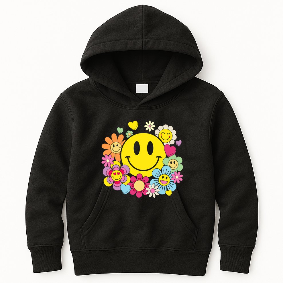 Retro Smile Face Flower Happy Face Flowers Heart Girl Kids Hoodie