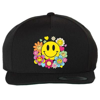 Retro Smile Face Flower Happy Face Flowers Heart Girl Wool Snapback Cap