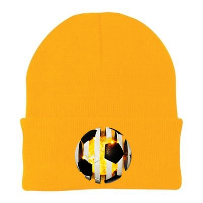 Ripped Soccer Futbol Fire Ball Knit Cap Winter Beanie