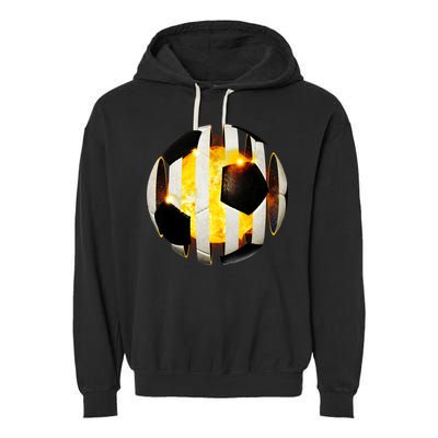 Ripped Soccer Futbol Fire Ball Garment-Dyed Fleece Hoodie