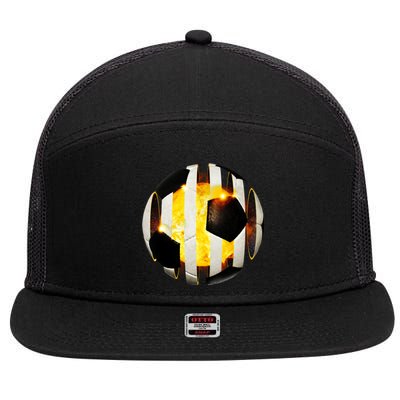 Ripped Soccer Futbol Fire Ball 7 Panel Mesh Trucker Snapback Hat