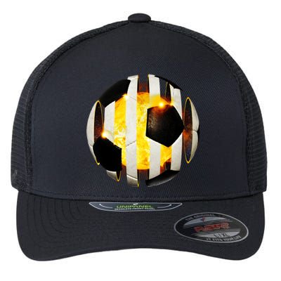 Ripped Soccer Futbol Fire Ball Flexfit Unipanel Trucker Cap