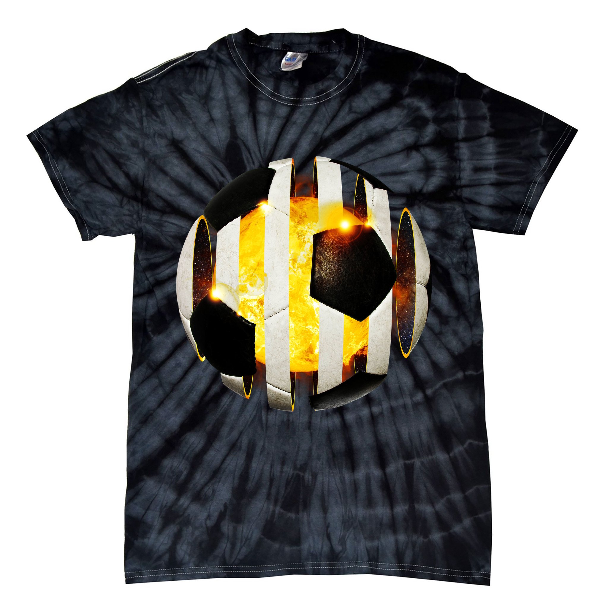 Ripped Soccer Futbol Fire Ball Tie-Dye T-Shirt