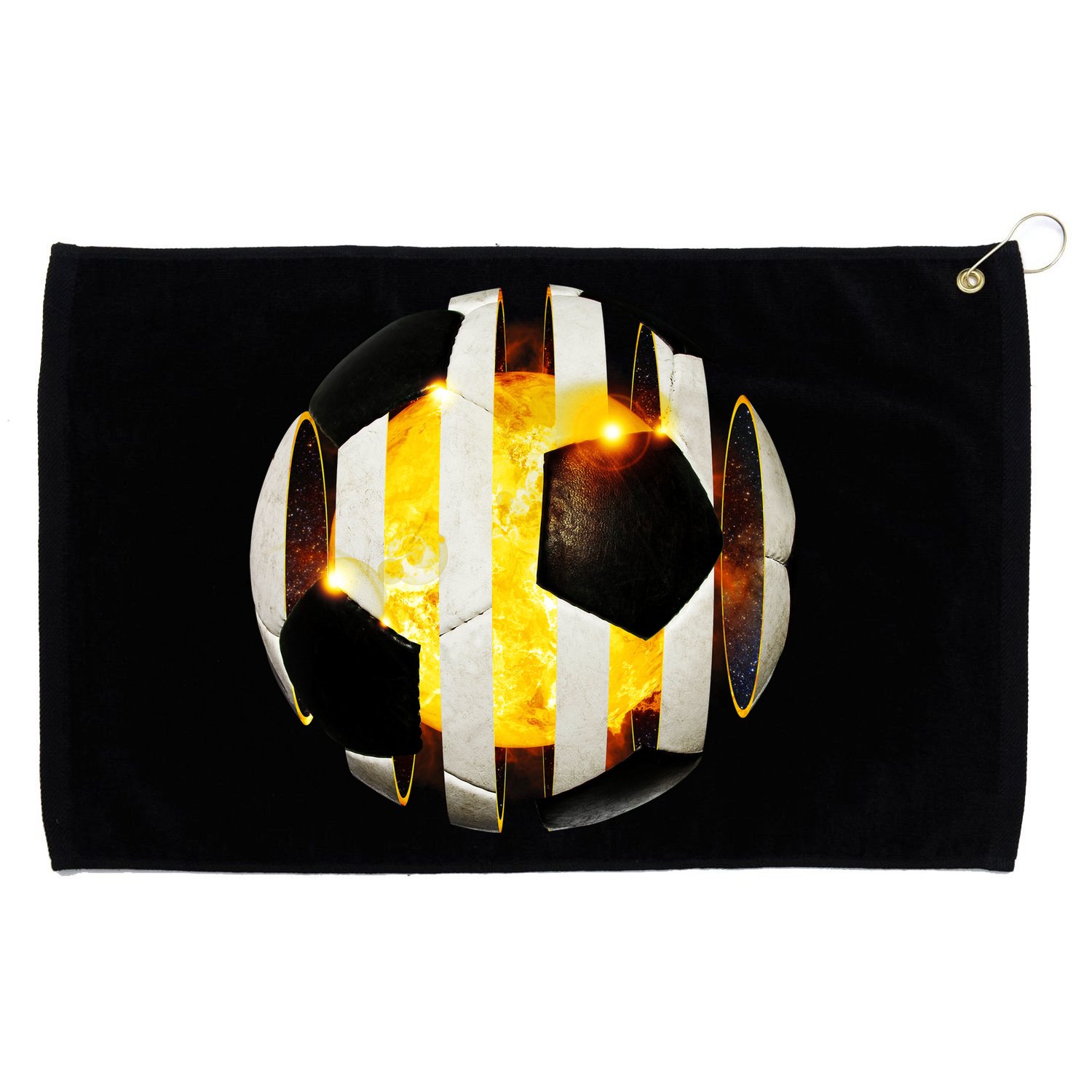 Ripped Soccer Futbol Fire Ball Grommeted Golf Towel