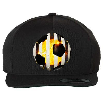 Ripped Soccer Futbol Fire Ball Wool Snapback Cap