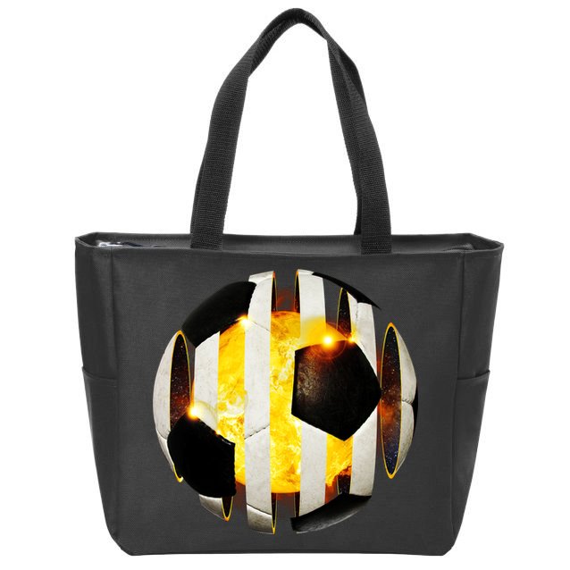 Ripped Soccer Futbol Fire Ball Zip Tote Bag