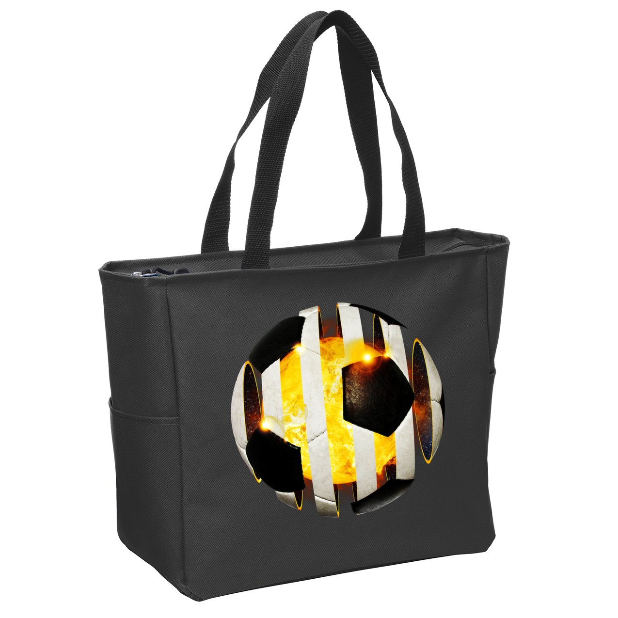 Ripped Soccer Futbol Fire Ball Zip Tote Bag