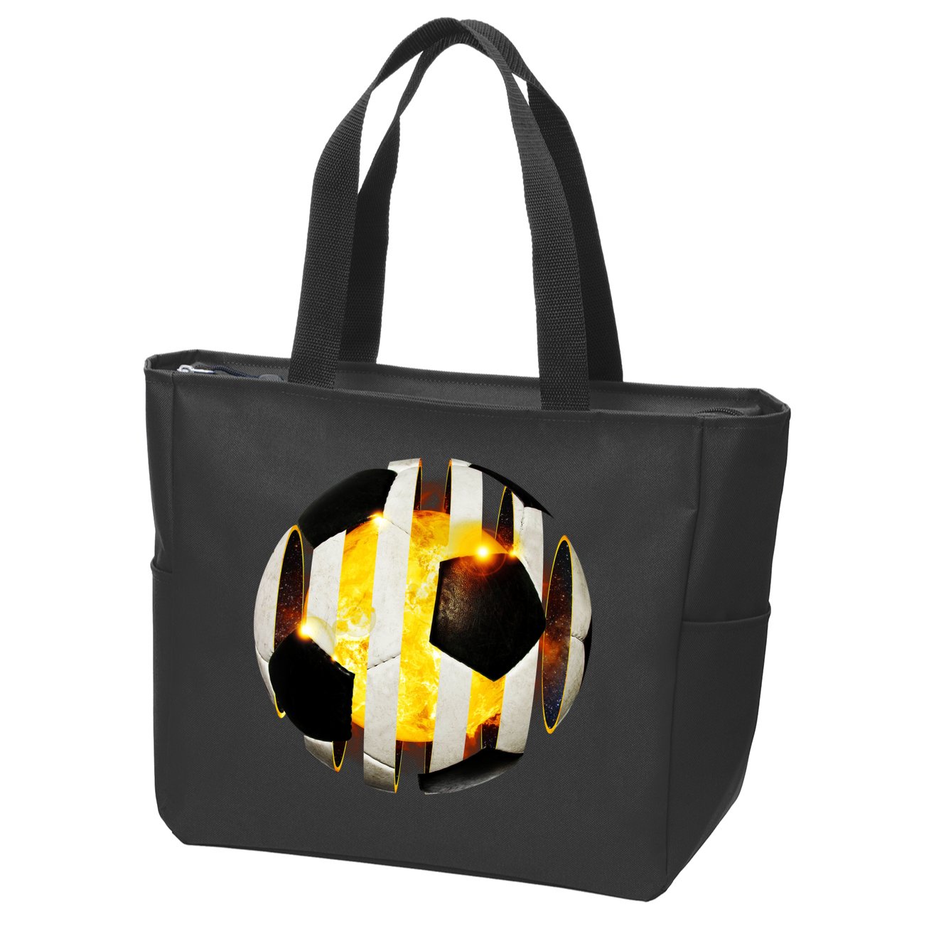 Ripped Soccer Futbol Fire Ball Zip Tote Bag