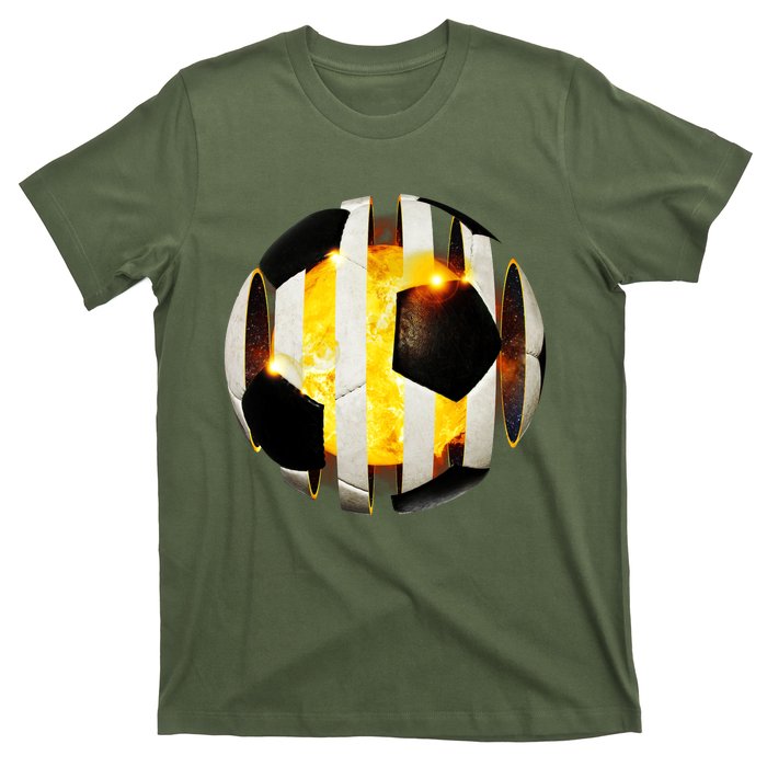 Ripped Soccer Futbol Fire Ball T-Shirt