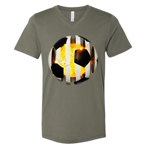 Ripped Soccer Futbol Fire Ball V-Neck T-Shirt