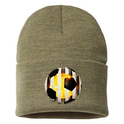 Ripped Soccer Futbol Fire Ball Sustainable Knit Beanie