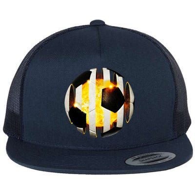 Ripped Soccer Futbol Fire Ball Flat Bill Trucker Hat