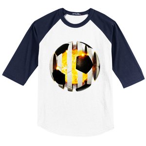 Ripped Soccer Futbol Fire Ball Baseball Sleeve Shirt