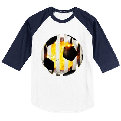 Ripped Soccer Futbol Fire Ball Baseball Sleeve Shirt