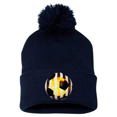 Ripped Soccer Futbol Fire Ball Pom Pom 12in Knit Beanie