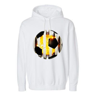 Ripped Soccer Futbol Fire Ball Garment-Dyed Fleece Hoodie