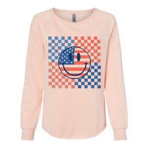 Retro Smiley Face American Flag 4th Of July Patriotic Womens California Wash Sweatshirt