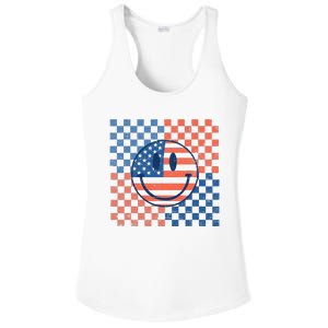 Retro Smiley Face American Flag 4th Of July Patriotic Ladies PosiCharge Competitor Racerback Tank