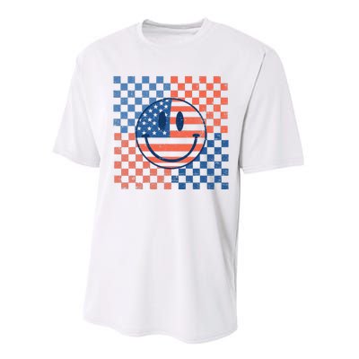 Retro Smiley Face American Flag 4th Of July Patriotic Performance Sprint T-Shirt