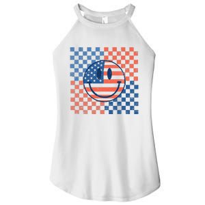 Retro Smiley Face American Flag 4th Of July Patriotic Women's Perfect Tri Rocker Tank