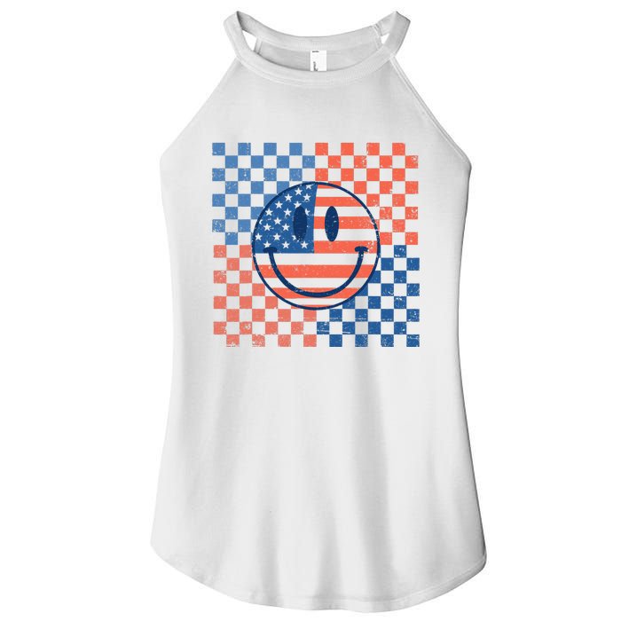 Retro Smiley Face American Flag 4th Of July Patriotic Women's Perfect Tri Rocker Tank