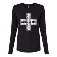 Retro Swiss Flag Of Switzerland Women Souvenir Gift Womens Cotton Relaxed Long Sleeve T-Shirt