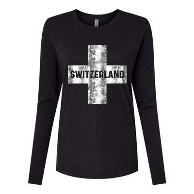 Retro Swiss Flag Of Switzerland Women Souvenir Gift Womens Cotton Relaxed Long Sleeve T-Shirt