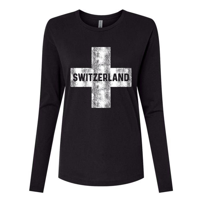 Retro Swiss Flag Of Switzerland Women Souvenir Gift Womens Cotton Relaxed Long Sleeve T-Shirt