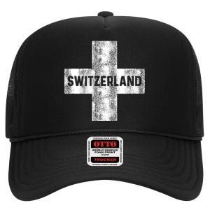 Retro Swiss Flag Of Switzerland Women Souvenir Gift High Crown Mesh Back Trucker Hat