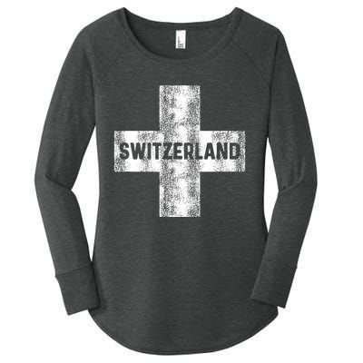 Retro Swiss Flag Of Switzerland Women Souvenir Gift Women's Perfect Tri Tunic Long Sleeve Shirt