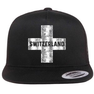 Retro Swiss Flag Of Switzerland Women Souvenir Gift Flat Bill Trucker Hat