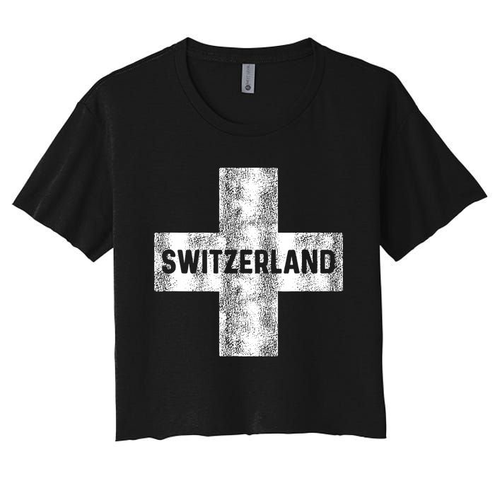 Retro Swiss Flag Of Switzerland Women Souvenir Gift Women's Crop Top Tee