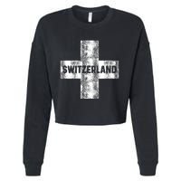 Retro Swiss Flag Of Switzerland Women Souvenir Gift Cropped Pullover Crew