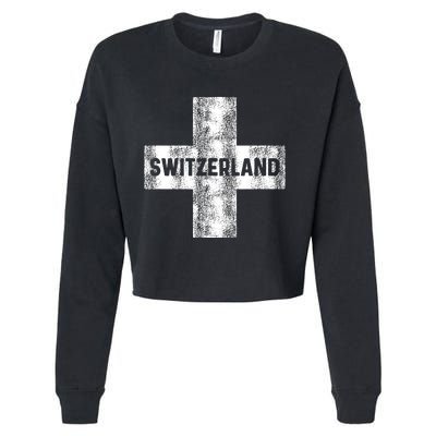 Retro Swiss Flag Of Switzerland Women Souvenir Gift Cropped Pullover Crew