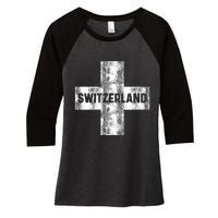 Retro Swiss Flag Of Switzerland Women Souvenir Gift Women's Tri-Blend 3/4-Sleeve Raglan Shirt