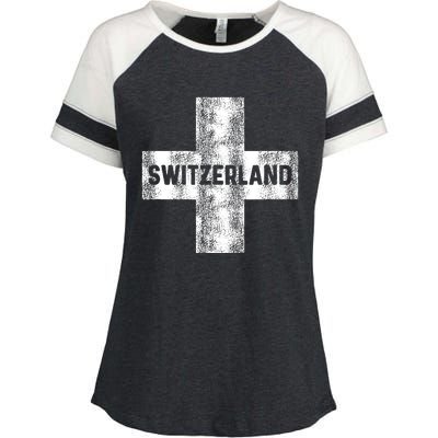 Retro Swiss Flag Of Switzerland Women Souvenir Gift Enza Ladies Jersey Colorblock Tee