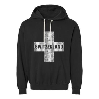 Retro Swiss Flag Of Switzerland Souvenir Gift Garment-Dyed Fleece Hoodie