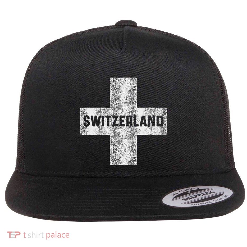Retro Swiss Flag Of Switzerland Souvenir Gift Flatbill Hat