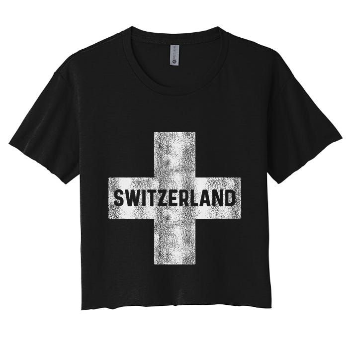 Retro Swiss Flag Of Switzerland Souvenir Gift Women's Crop Top Tee