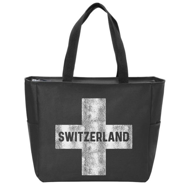 Retro Swiss Flag Of Switzerland Souvenir Gift Zip Tote Bag
